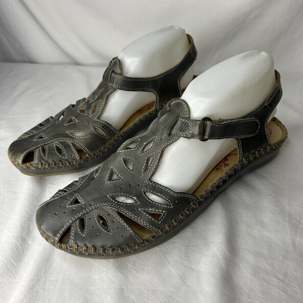 Pikolinos Puerto Vallarta Sandals Red Cut-out Leather Hook & Loop EU Size 41